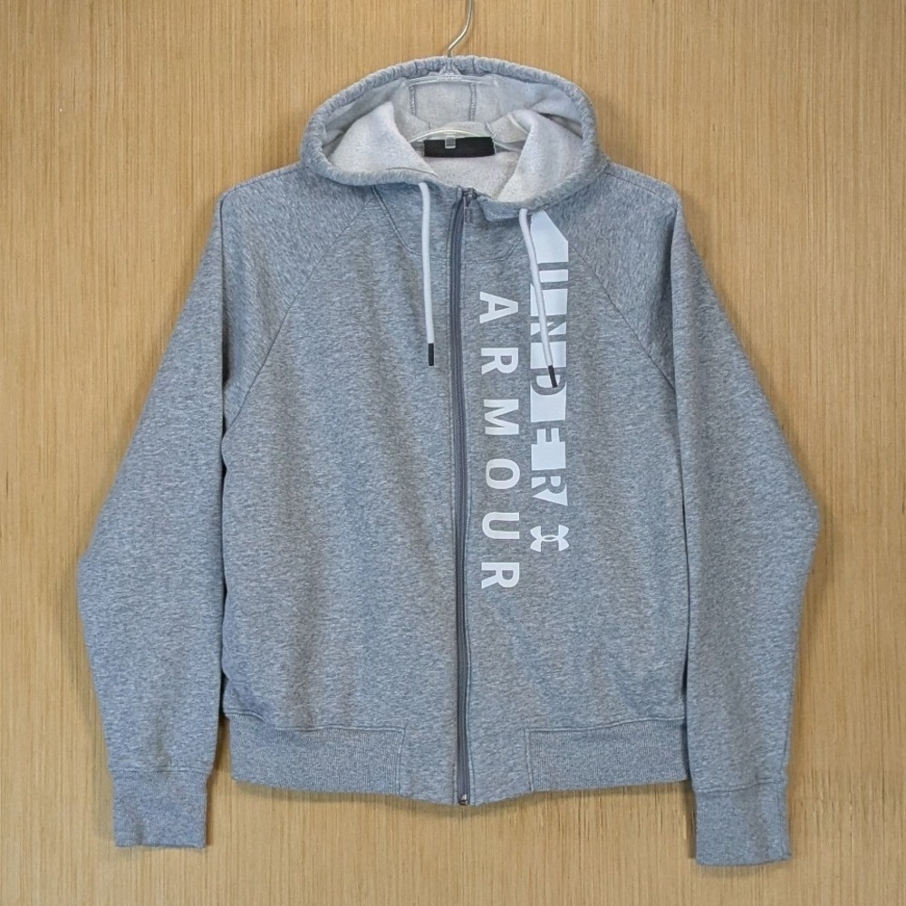 Under Armour Hoodie Jacket Women's Large Gray Loose Fit Full Zip Logo Activewear